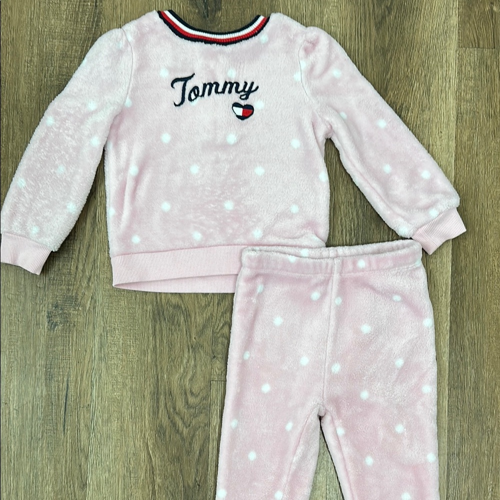 Tommy Hilfiger,Baby Girls Polka Dot Signature Sherpa Sweatsuit